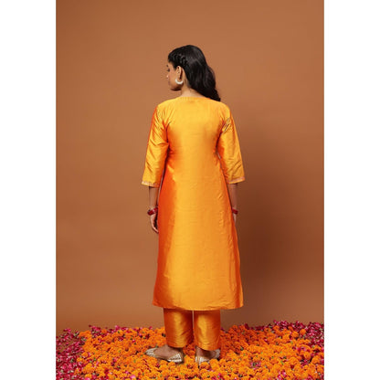 House of Chikankari Mustard Art Silk Embroidered Zari Work Women's Kurta with Pant