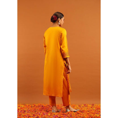 House of Chikankari Mustard Jaam Silk Chikankari Women's Long Kurta with Pant