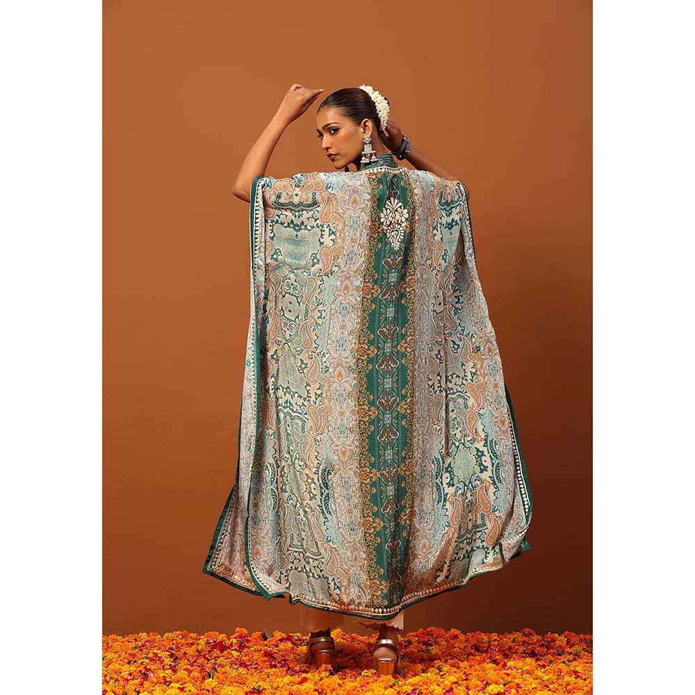 House of Chikankari Crepe Chikankari Printed Women's Kaftan -Green