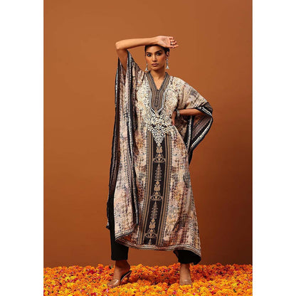 House of Chikankari Crepe Chikankari Printed Women's Kaftan -Brown
