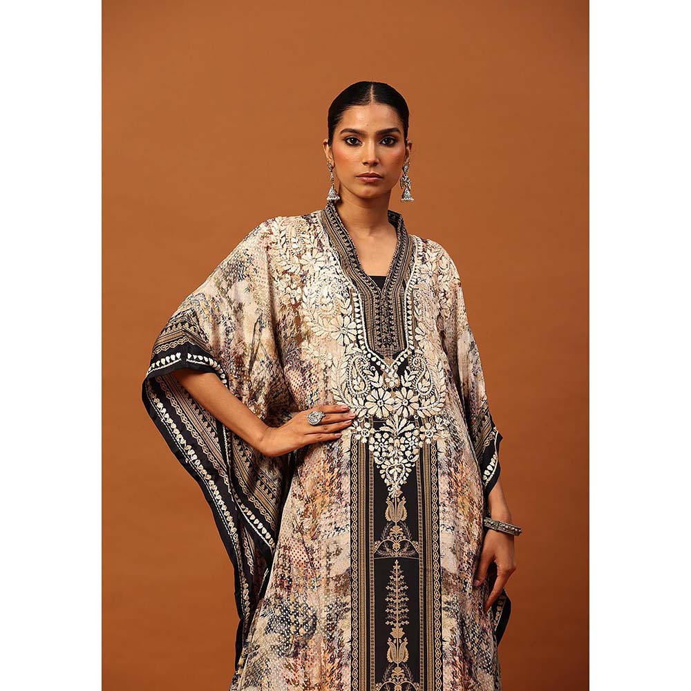 House of Chikankari Crepe Chikankari Printed Women's Kaftan -Brown
