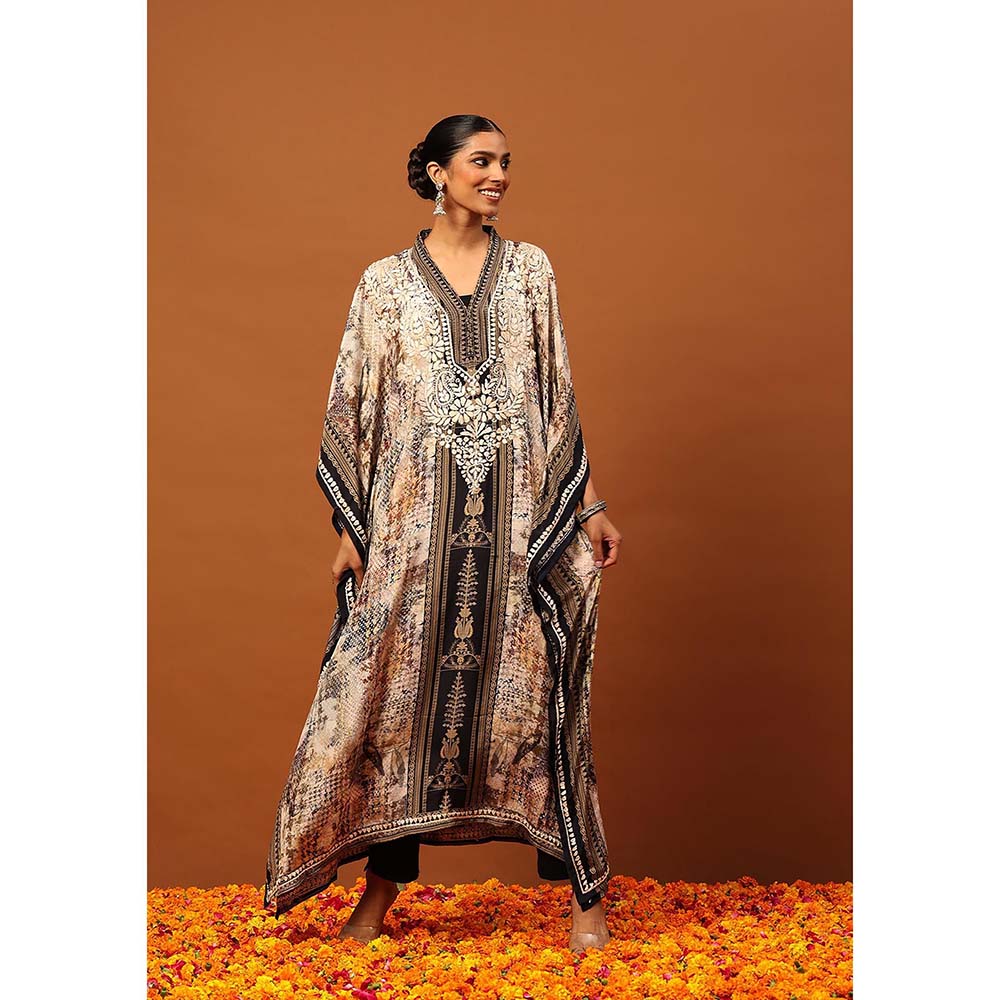 House of Chikankari Crepe Chikankari Printed Women's Kaftan -Brown