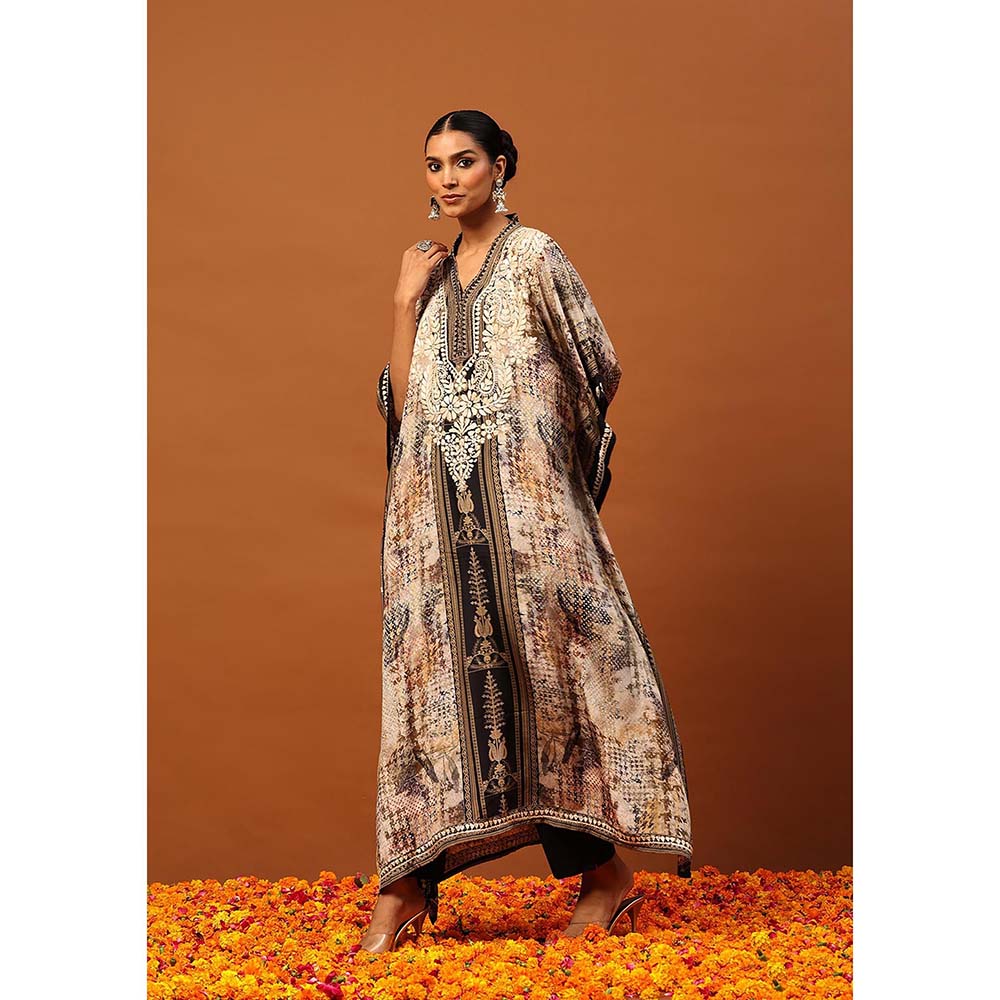 House of Chikankari Crepe Chikankari Printed Women's Kaftan -Brown