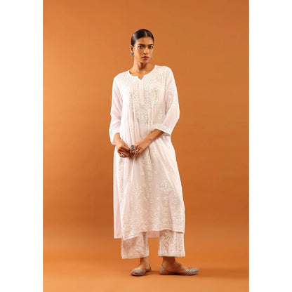 House of Chikankari Fenal Modal Chikankari Solid Womens Straight Kurta with Pockets - White