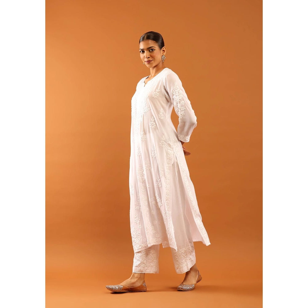 House of Chikankari Fenal Modal Chikankari Solid Womens Straight Kurta with Pockets - White