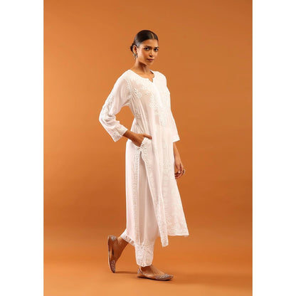House of Chikankari Fenal Modal Chikankari Solid Womens Straight Kurta with Pockets - White