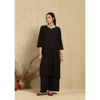 House of Chikankari Women's Black Rayon Chikankari Kurta and Palazzo