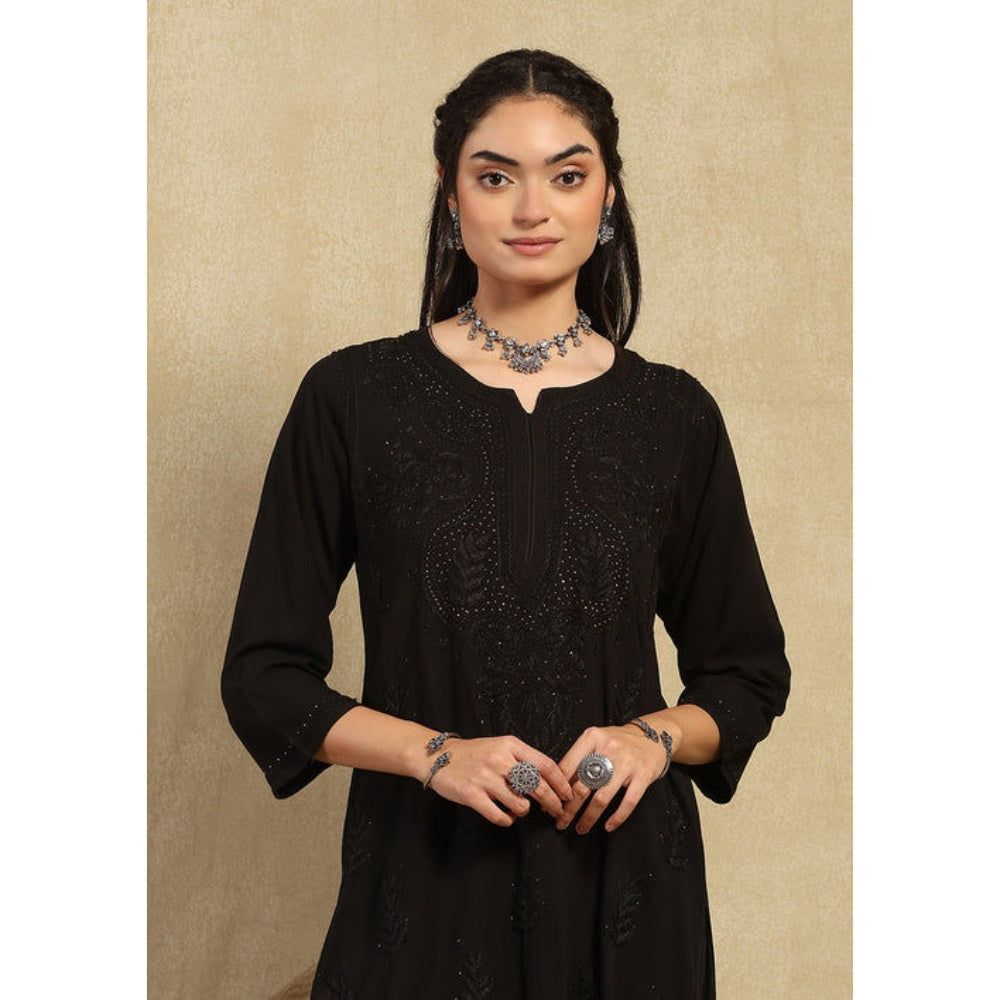 House of Chikankari Women's Black Rayon Chikankari Kurta and Palazzo