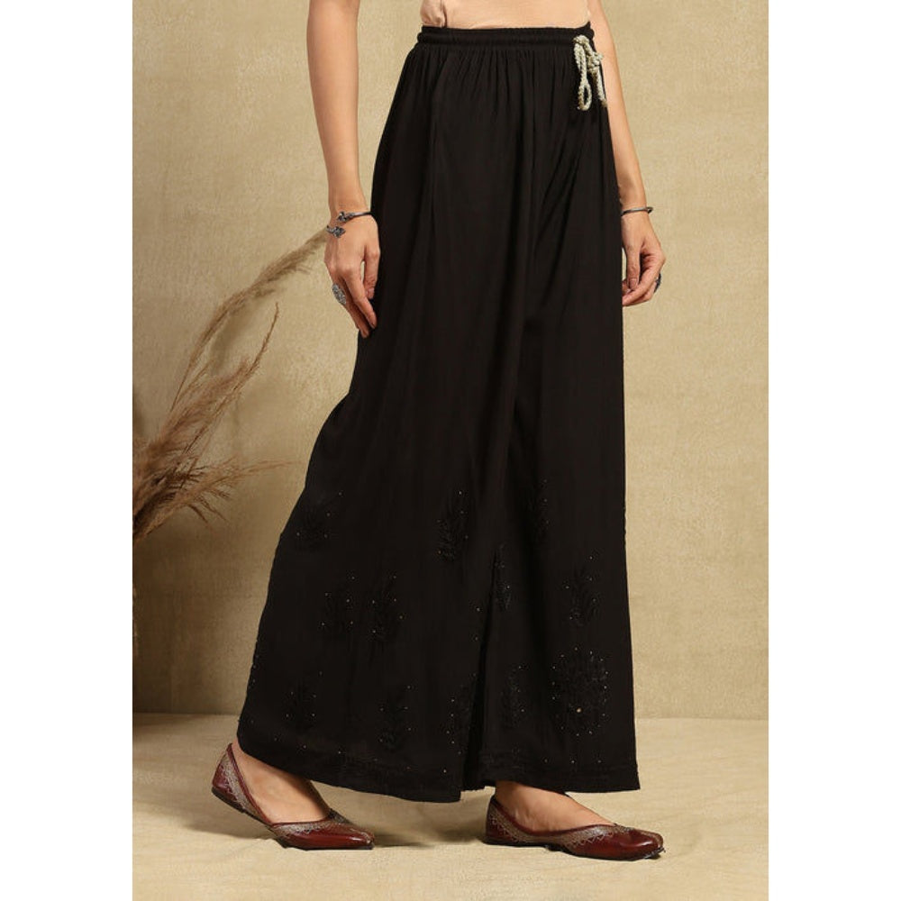 House of Chikankari Women's Black Rayon Chikankari Kurta and Palazzo