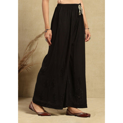 House of Chikankari Women's Black Rayon Chikankari Kurta and Palazzo