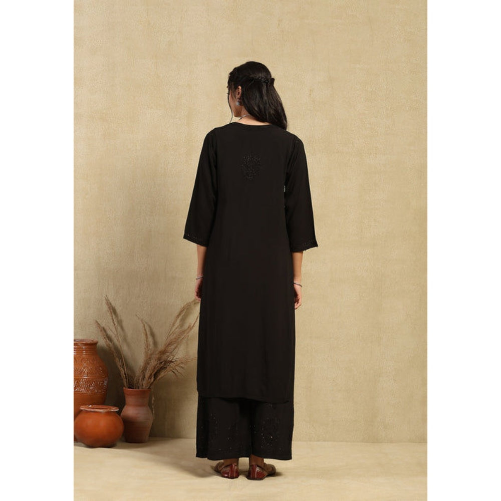 House of Chikankari Women's Black Rayon Chikankari Kurta and Palazzo