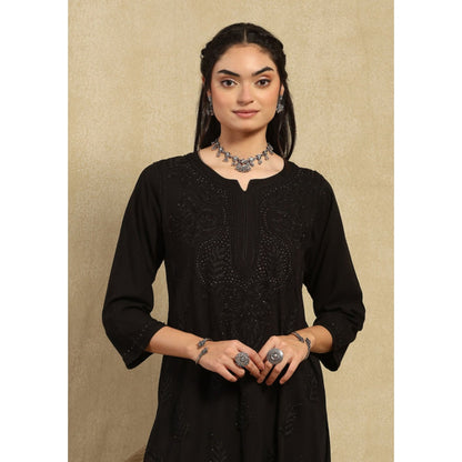 House of Chikankari Women's Black Rayon Chikankari Kurta and Palazzo