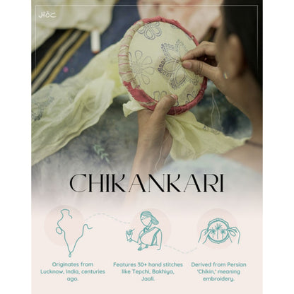 House of Chikankari Women's Orange Chanderi Chikankari Kurta and Palazzo Wit Dupatta