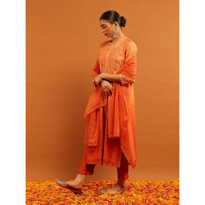 House of Chikankari Women's Peach Chanderi Chikankari Kurta and Pant