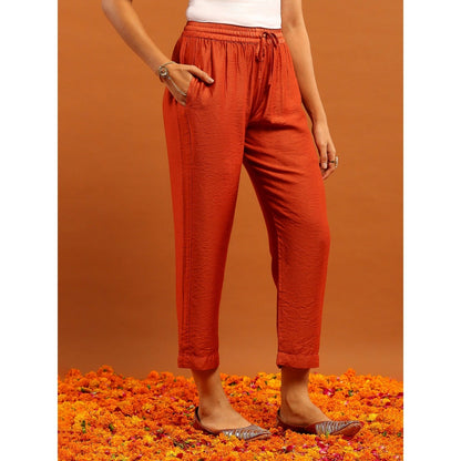 House of Chikankari Women's Peach Chanderi Chikankari Kurta and Pant