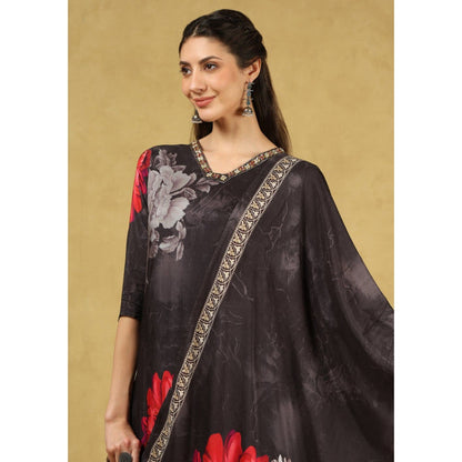 House of Chikankari Women's Black Muslin Printed Kurta and Pant with Dupatta