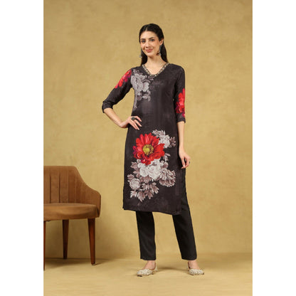 House of Chikankari Women's Black Muslin Printed Kurta and Pant with Dupatta