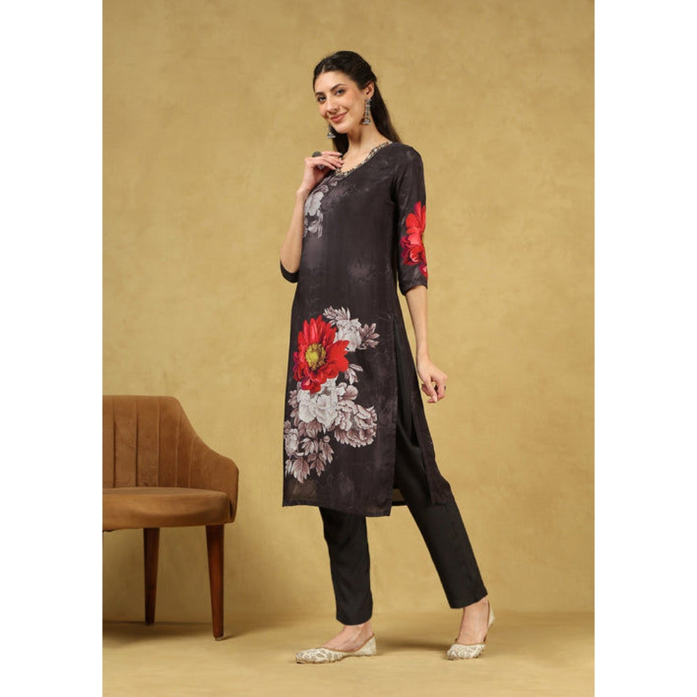House of Chikankari Women's Black Muslin Printed Kurta and Pant with Dupatta