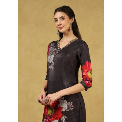 House of Chikankari Women's Black Muslin Printed Kurta and Pant with Dupatta