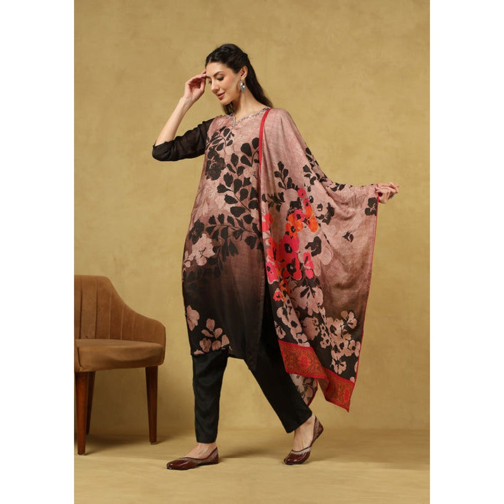 House of Chikankari Women's Black Muslin Printed Kurta and Pant with Dupatta