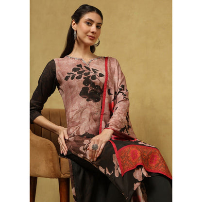 House of Chikankari Women's Black Muslin Printed Kurta and Pant with Dupatta