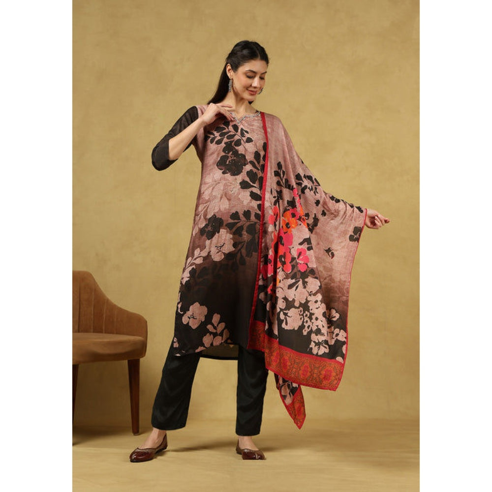 House of Chikankari Women's Black Muslin Printed Kurta and Pant with Dupatta