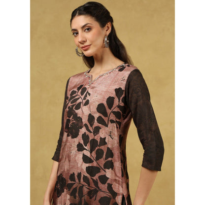 House of Chikankari Women's Black Muslin Printed Kurta and Pant with Dupatta