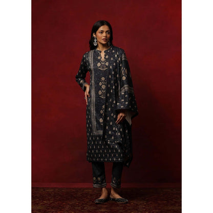 House of Chikankari Grey Woollen Printed Women's Kurta With Pant And Dupatta