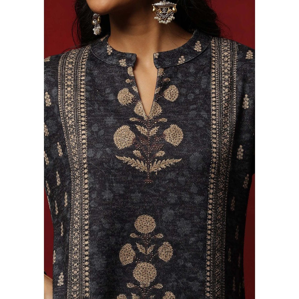 House of Chikankari Grey Woollen Printed Women's Kurta With Pant And Dupatta