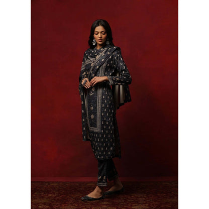 House of Chikankari Grey Woollen Printed Women's Kurta With Pant And Dupatta
