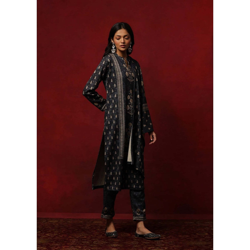 House of Chikankari Grey Woollen Printed Women's Kurta With Pant And Dupatta