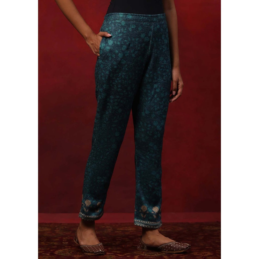 House of Chikankari Teal Woollen Printed Women's Kurta With Pant And Dupatta