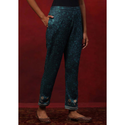 House of Chikankari Teal Woollen Printed Women's Kurta With Pant And Dupatta