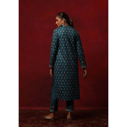 House of Chikankari Teal Woollen Printed Women's Kurta With Pant And Dupatta
