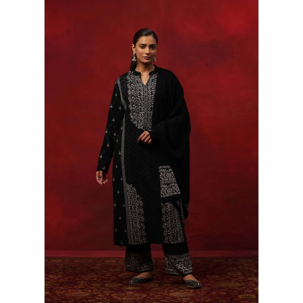 House of Chikankari Black Woollen Embellished Women's Kurta With Pant And Dupatta