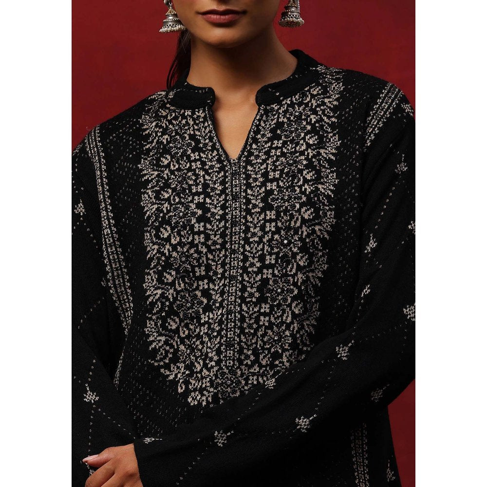 House of Chikankari Black Woollen Embellished Women's Kurta With Pant And Dupatta