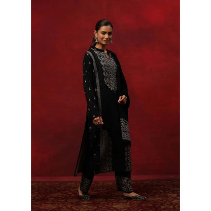 House of Chikankari Black Woollen Embellished Women's Kurta With Pant And Dupatta