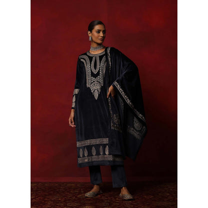 House of Chikankari Navy Blue Embroidered Women's Kurta With Pant And Dupatta