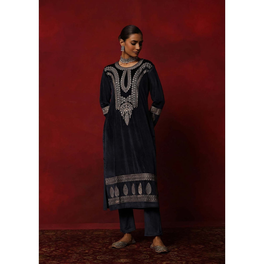 House of Chikankari Navy Blue Embroidered Women's Kurta With Pant And Dupatta
