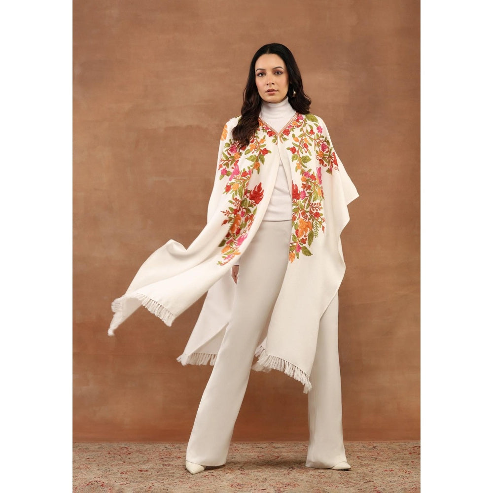 House of Chikankari Aari Embroidered Solid Women's Cape -White