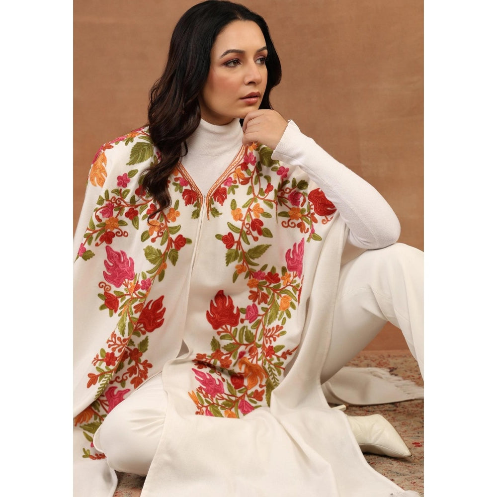 House of Chikankari Aari Embroidered Solid Women's Cape -White
