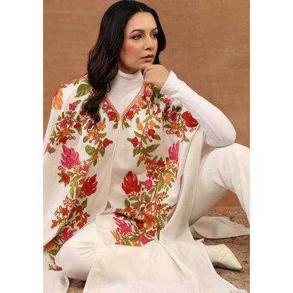 House of Chikankari Aari Embroidered Solid Women's Cape -White