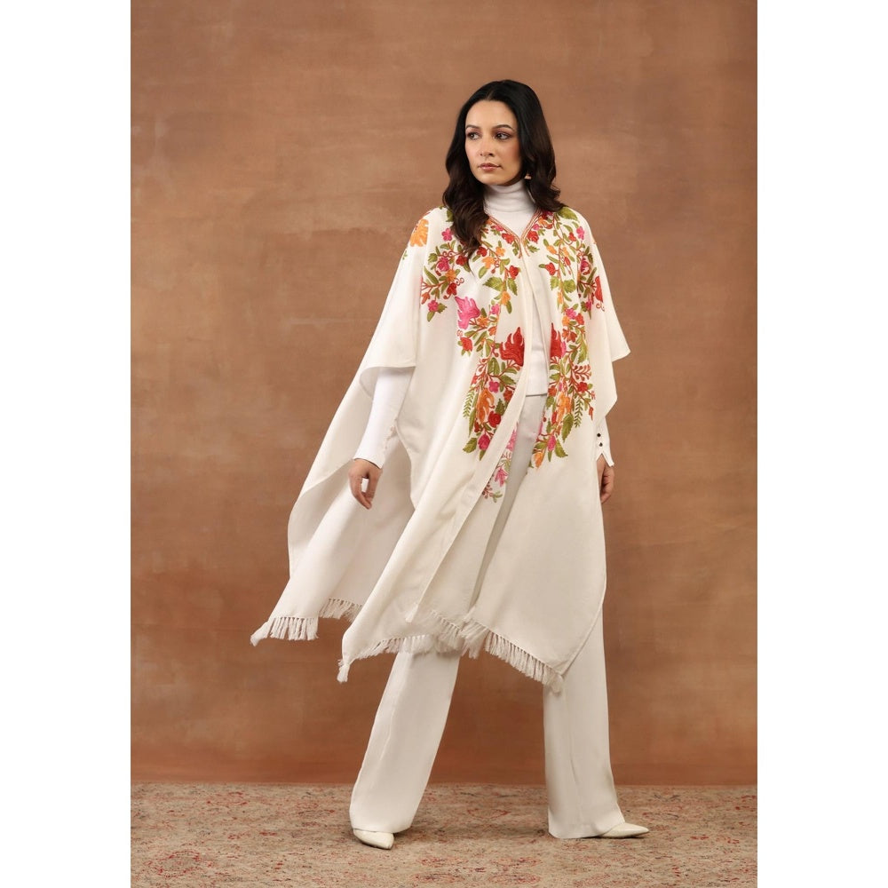 House of Chikankari Aari Embroidered Solid Women's Cape -White