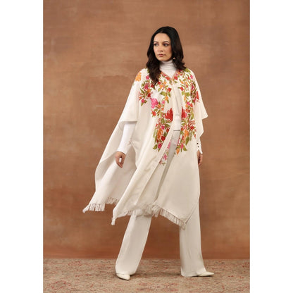 House of Chikankari Aari Embroidered Solid Women's Cape -White