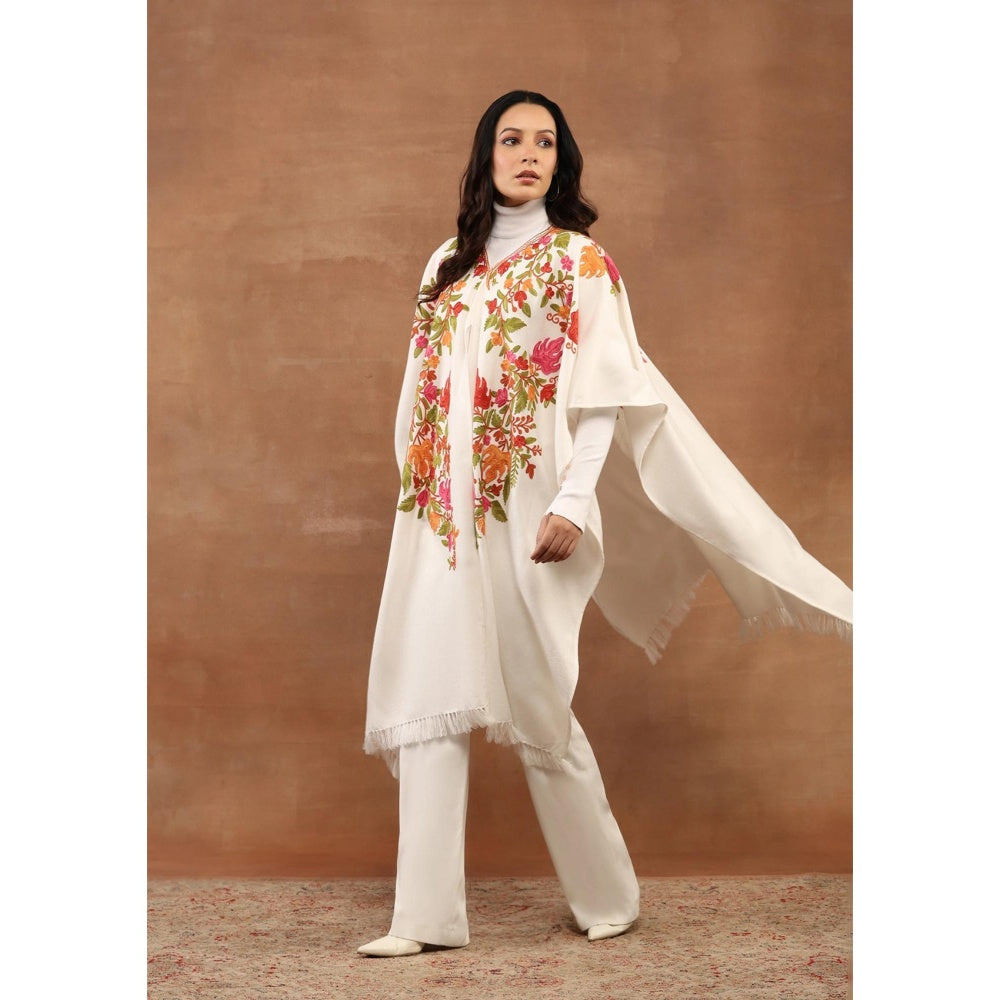 House of Chikankari Aari Embroidered Solid Women's Cape -White