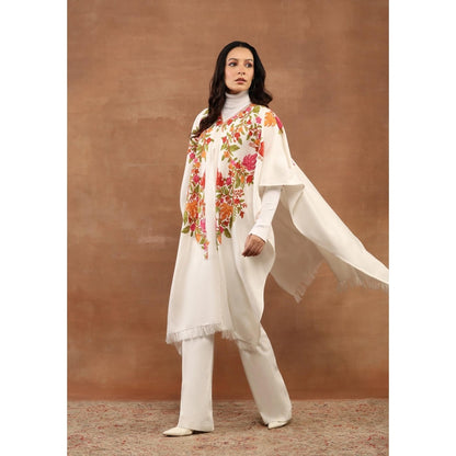 House of Chikankari Aari Embroidered Solid Women's Cape -White