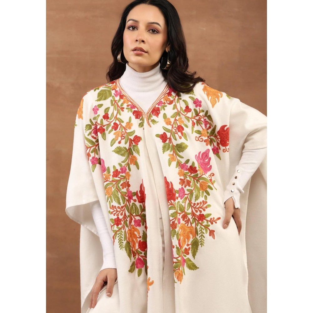 House of Chikankari Aari Embroidered Solid Women's Cape -White