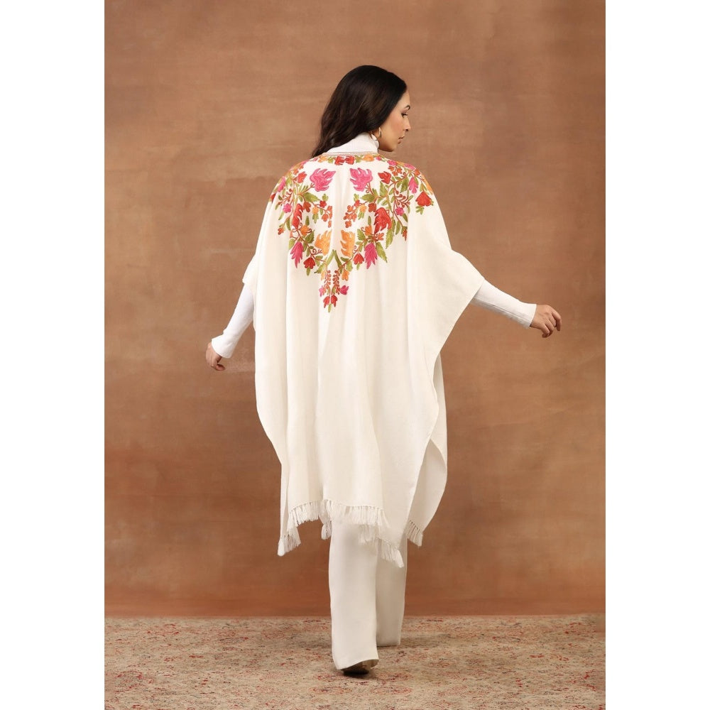 House of Chikankari Aari Embroidered Solid Women's Cape -White