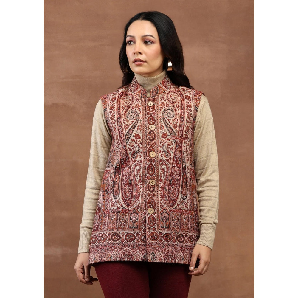 House of Chikankari Kani Weave Women's Jacket-Red