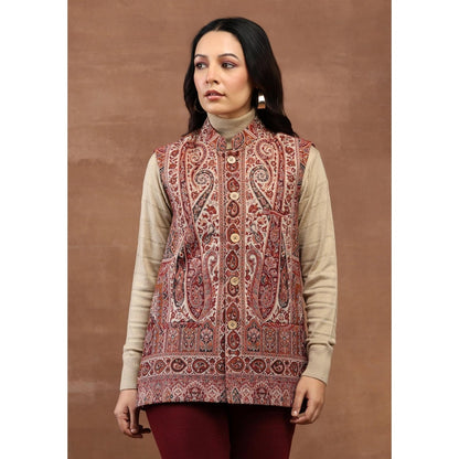 House of Chikankari Kani Weave Women's Jacket-Red